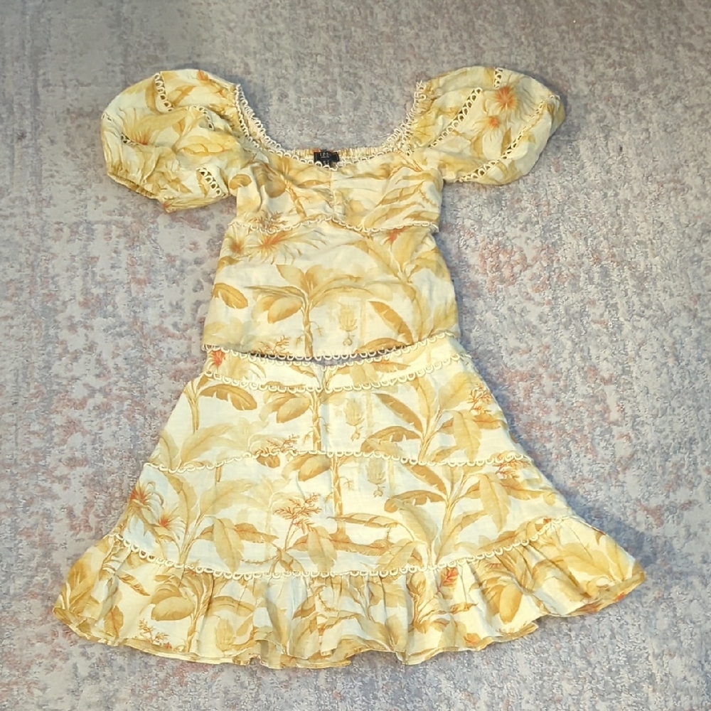 Ipsy Yellow Floral Top And Skirt
